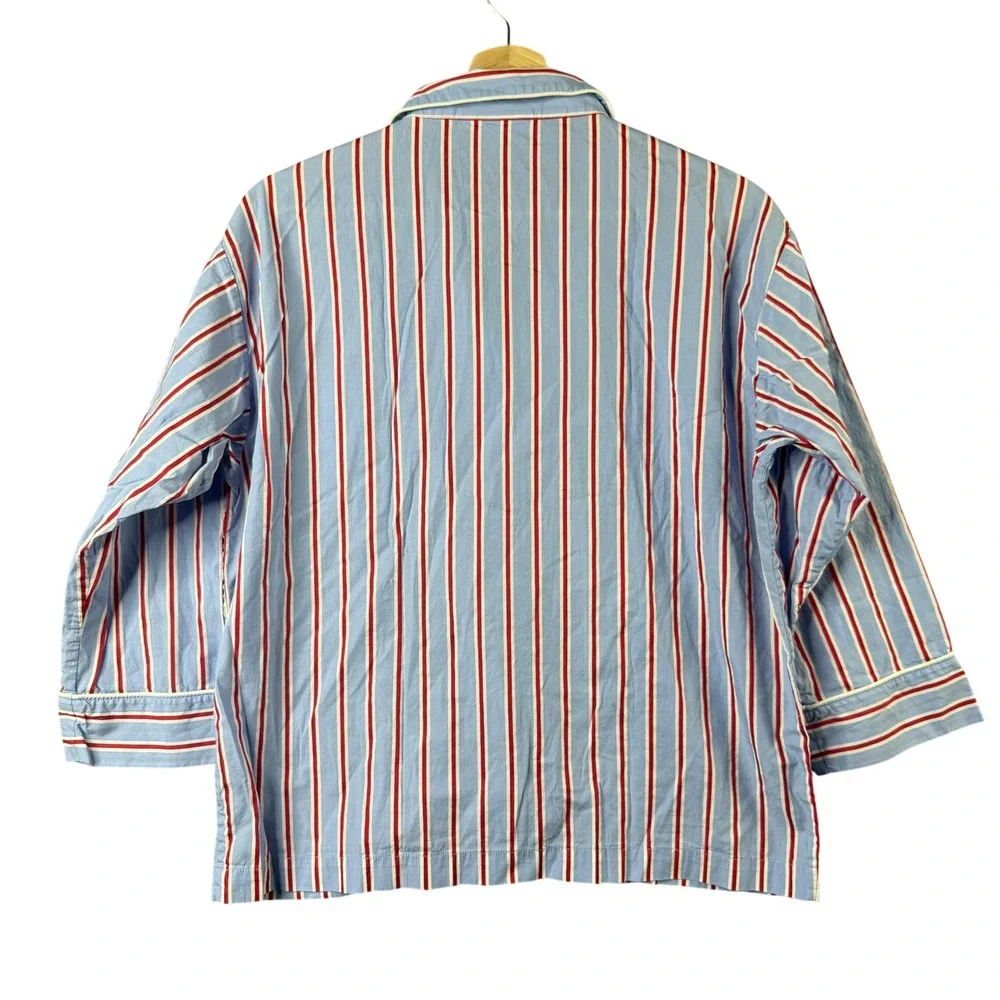 Sleepy‎ Jones Pajama Top XS Blue Red White Striped Cotton 3/4 Sleeve Button Down